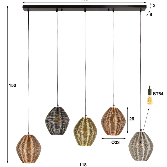 Online Paco World Collections Alloy hanglamp 5L