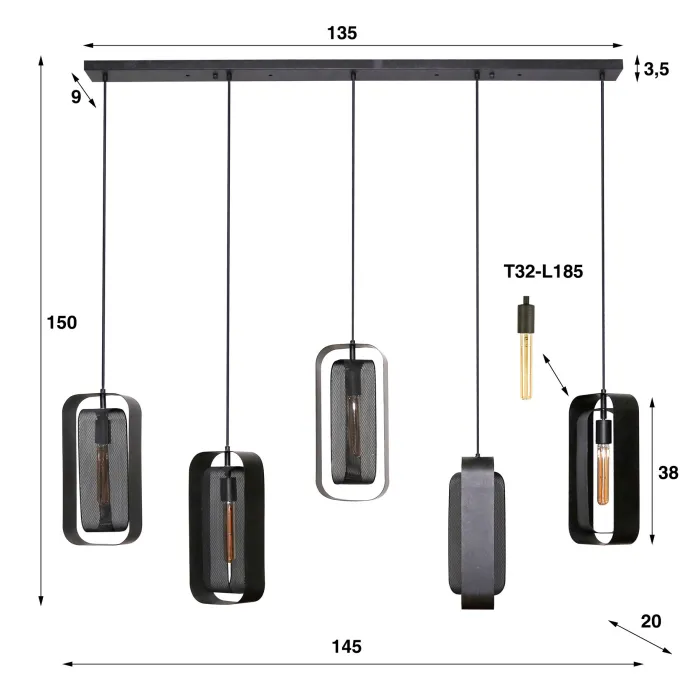 New Paco World Collections Gauze hanglamp 5L