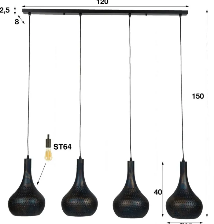 Best Paco World Collections Kuaga hanglamp 4 lichten
